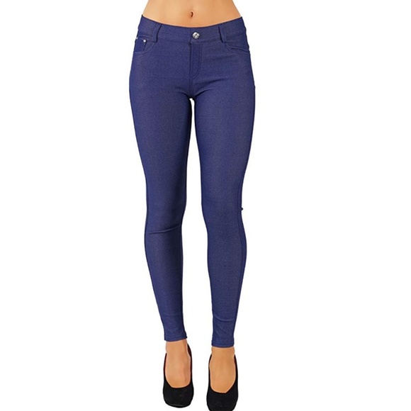 Jean Look Jeggings Slim Fit Pull Up Pants - Picture 2 of 4